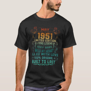 Vintage 71 Years Old May 1951 71Th Birthday Gift T-Shirt