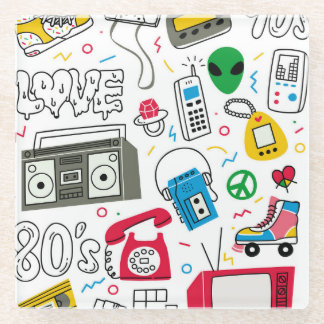 Vintage 80's 90's doodle collection. glass coaster