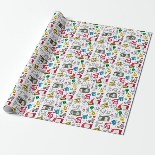 Vintage 80's 90's doodle collection. wrapping paper (Unrolled)