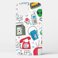 Vintage 80's 90's doodle with boom box, television