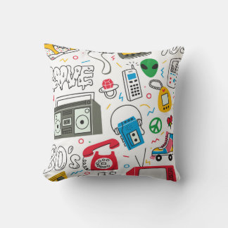 Vintage 80's 90's doodle with boom box, television cushion
