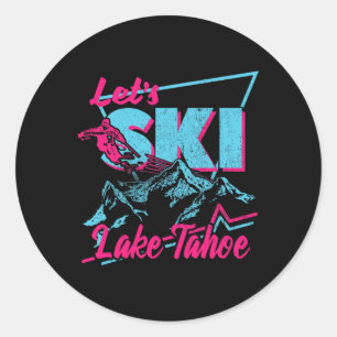 Vintage 80s 90s Skiing Clothing Retro Lake Tahoe  Classic Round Sticker