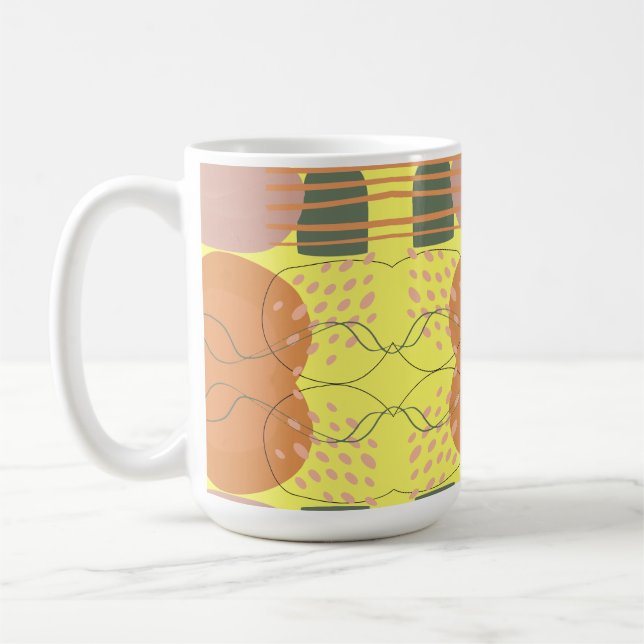 Vintage 80s pink and green abstract pattern yellow coffee mug (Left)