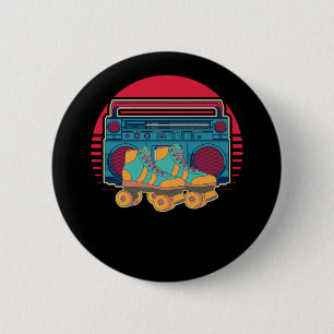 Vintage 80s Roller Skating Girl Disco Rollerskates 6 Cm Round Badge