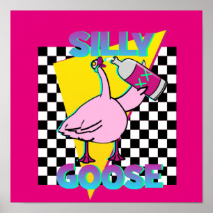 Vintage 80s Silly Goose Hot Pink Poster