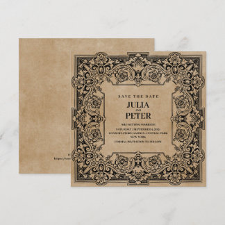 Vintage 80's Style Brown Paper Save The Date Invitation
