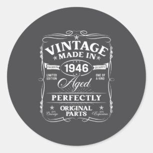 Vintage 80th Birthday Decorations Men Funny 1946 8 Classic Round Sticker