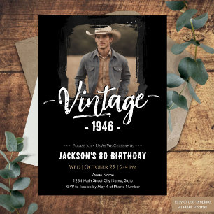 Vintage 80th Birthday Invitation
