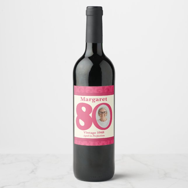 Vintage 80th birthday photo custom wine labels (Front)