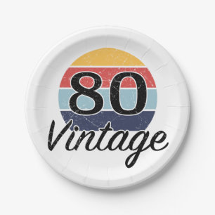 Vintage 80th Birthday Sunset Paper Plate