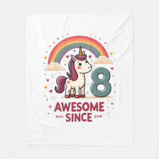 Vintage 8 Awesome Since 2018 Unicorn Birthday Rain Fleece Blanket