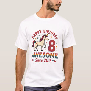 Vintage 8 Awesome Since 2018 Unicorn Birthday Rain T-Shirt