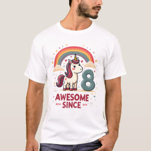 Vintage 8 Awesome Since 2018 Unicorn Birthday Rain T-Shirt