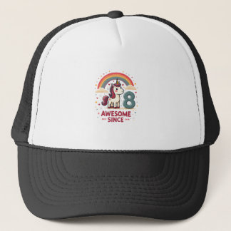 Vintage 8 Awesome Since 2018 Unicorn Birthday Rain Trucker Hat