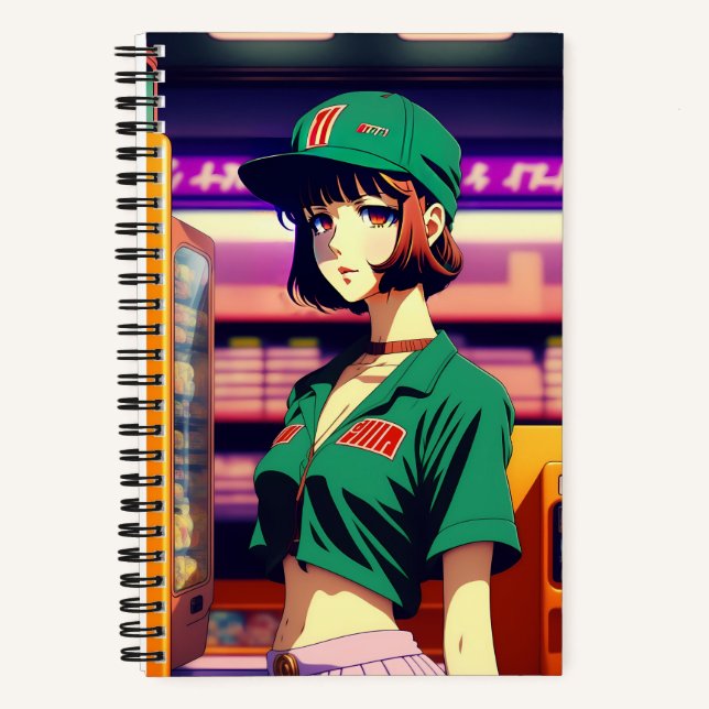 Vintage 90's anime girl style Notebook (Front)