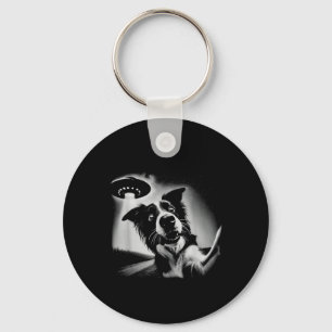 Vintage 90s Border Collie Alien UFO Border Collie Key Ring