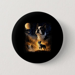Vintage 90s Boston Terrier Howling at The Moon 6 Cm Round Badge