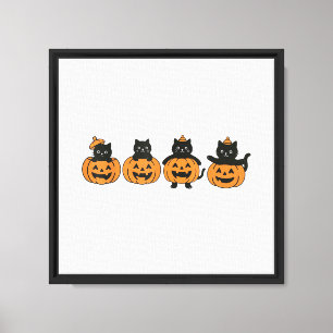 Vintage 90s Cat Halloween Pumpkin Black Cat Canvas Print