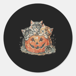 Vintage 90s Cat Halloween Soky Season Pumpkin Cat  Classic Round Sticker