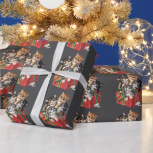 Vintage 90s Cat Lover Christmas Retro Cats Xmas Wrapping Paper