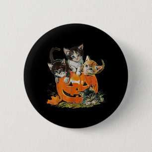 Vintage 90s Cat Pumpkin Halloween Retro Floral 6 Cm Round Badge