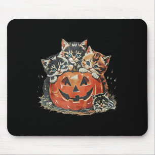 Vintage 90s Cat Pumpkin Halloween Retro Floral Sok Mouse Pad