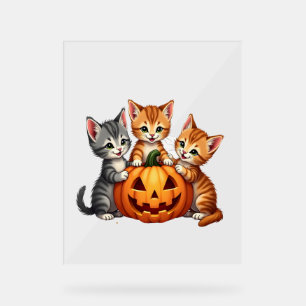 Vintage 90s Cat Pumpkin Halloween Retro Floral Spo Acrylic Sign