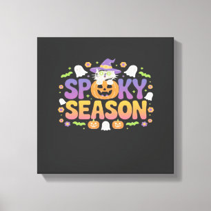 Vintage 90s Cat Pumpkin Halloween Retro Floral Spo Canvas Print