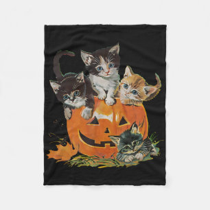 Vintage 90s Cat Pumpkin Halloween Retro Floral Spo Fleece Blanket