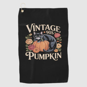 Vintage 90s Cat Pumpkin Halloween Retro Floral Spo Golf Towel