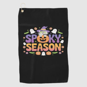 Vintage 90s Cat Pumpkin Halloween Retro Floral Spo Golf Towel
