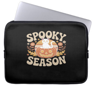 Vintage 90s Cat Pumpkin Halloween Retro Floral Spo Laptop Sleeve