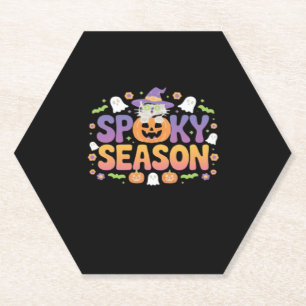 Vintage 90s Cat Pumpkin Halloween Retro Floral Spo Paper Coaster