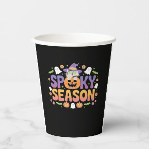 Vintage 90s Cat Pumpkin Halloween Retro Floral Spo Paper Cups