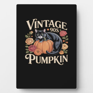 Vintage 90s Cat Pumpkin Halloween Retro Floral Spo Plaque