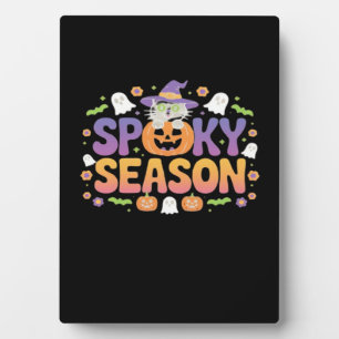 Vintage 90s Cat Pumpkin Halloween Retro Floral Spo Plaque