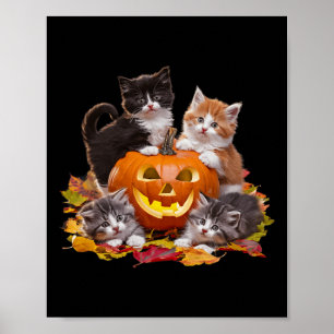 Vintage 90s Cat Pumpkin Halloween Retro Floral Spo Poster