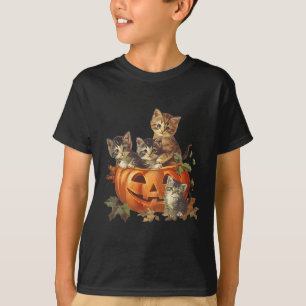 Vintage 90s Cat Retro Pumpkin Kittens Halloween Ca T-Shirt