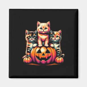 Vintage 90s Cats Kittens Pumpkin Halloween Spooky Magnet
