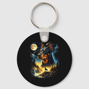 Vintage 90s Doberman Pinscher Howling At The Moon Key Ring