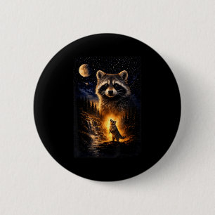 Vintage 90s raccoon howling at the moon raccoon 6 cm round badge