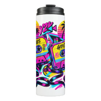 Vintage 90s Retro Cassette Neon Stainless Steel Tr Thermal Tumbler