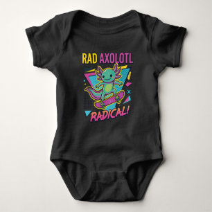 Vintage 90s style Axolotl Skateboard Rad neon Baby Bodysuit