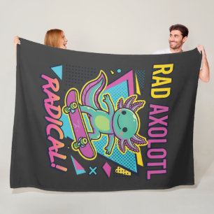 Vintage 90s style Axolotl Skateboard Rad neon Fleece Blanket