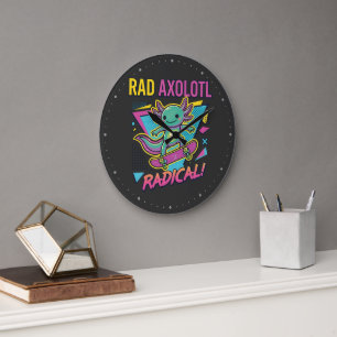 Vintage 90s style Axolotl Skateboard Rad neon Large Clock