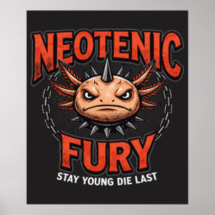 Vintage 90s style Axolotl Skateboard Rad neon Poster