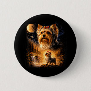 Vintage 90s Yorkshire Terrier Howling At The Moon 6 Cm Round Badge