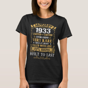Vintage 90th Birthday January 1933 90 Years Old T-Shirt