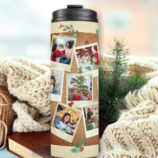 Vintage 9 Photo Template Beige Cork Christmas Thermal Tumbler