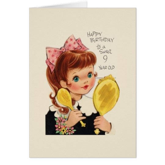 Vintage 9 Year Old Girl Birthday Card